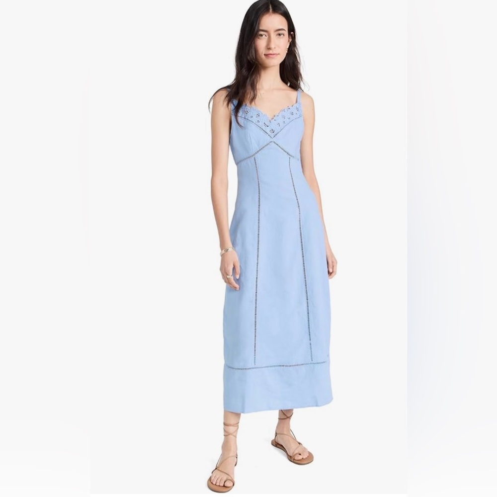 Madewell Light Blue Embroidered Midi Dress